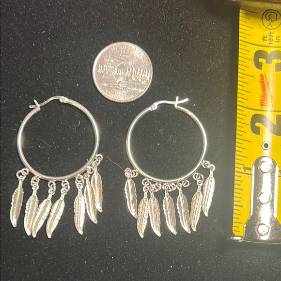 Silver Feather Hoop Earrings - Picture 5 of 5